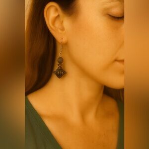 Bronze Vintage Bead Boho Dangle Earrings – Tribal Handmade Jewelry